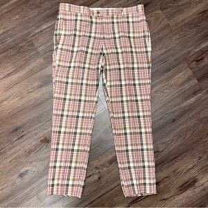 Kent & Park Burgundy Brown Plaid Preppy Checkered Mens Pant 34X30